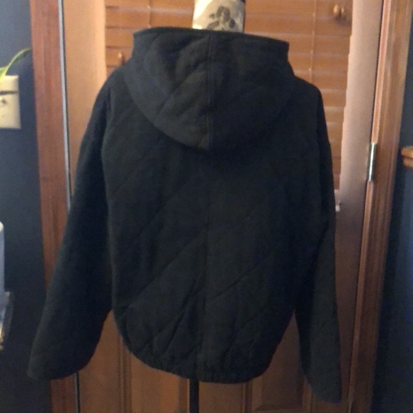 Forever21 quilted boxy zip-up hoodie jacket in washed black - Picture 3 of 13